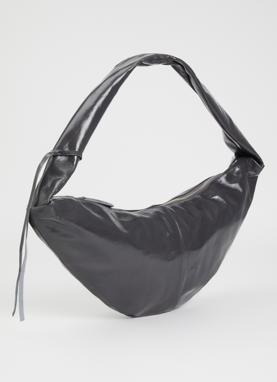 Nona Banana XL shoudertas van leer met lakfinish - achterkant donkergrijs