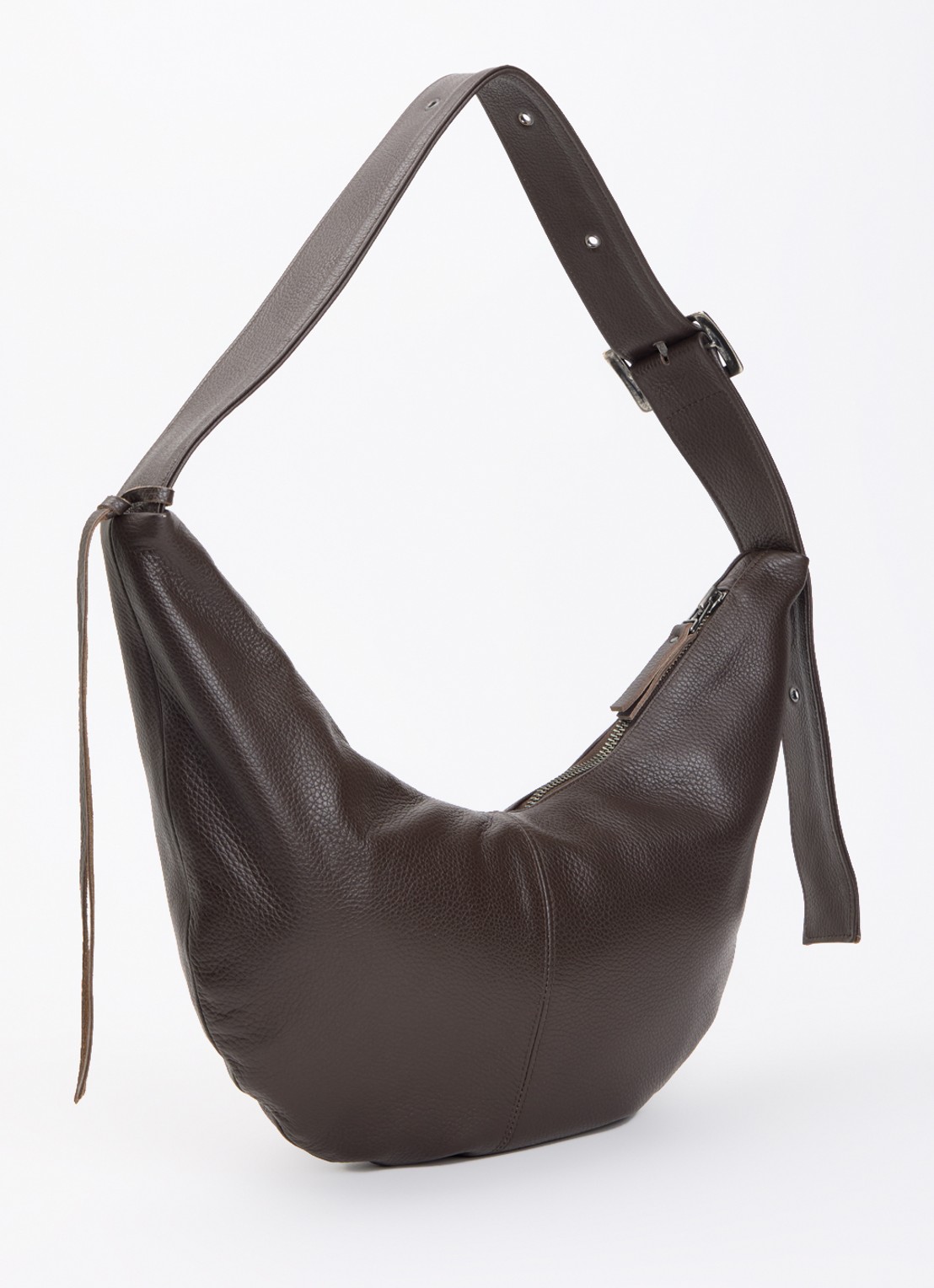 Nona Buckle Banana XL crossbodytas van leer - achterkant 5 donkerbruin