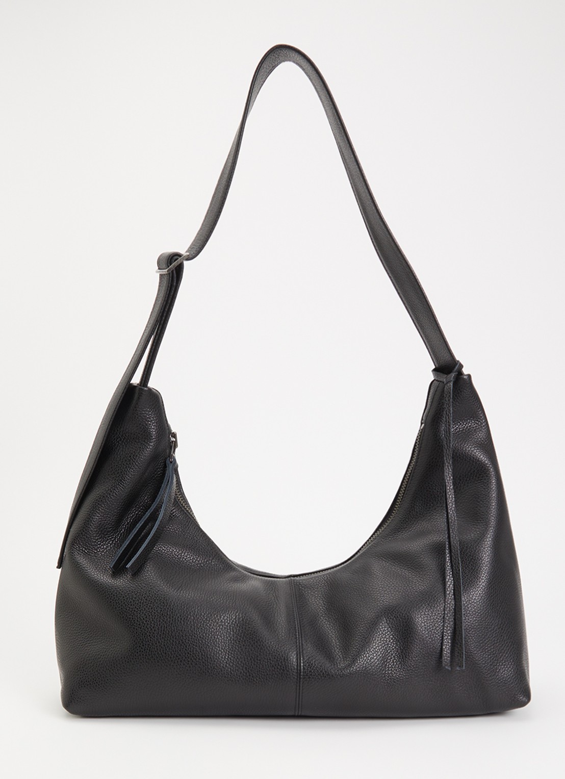 Nona Large Slouchy crossbodytas van leer - voorkant zwart