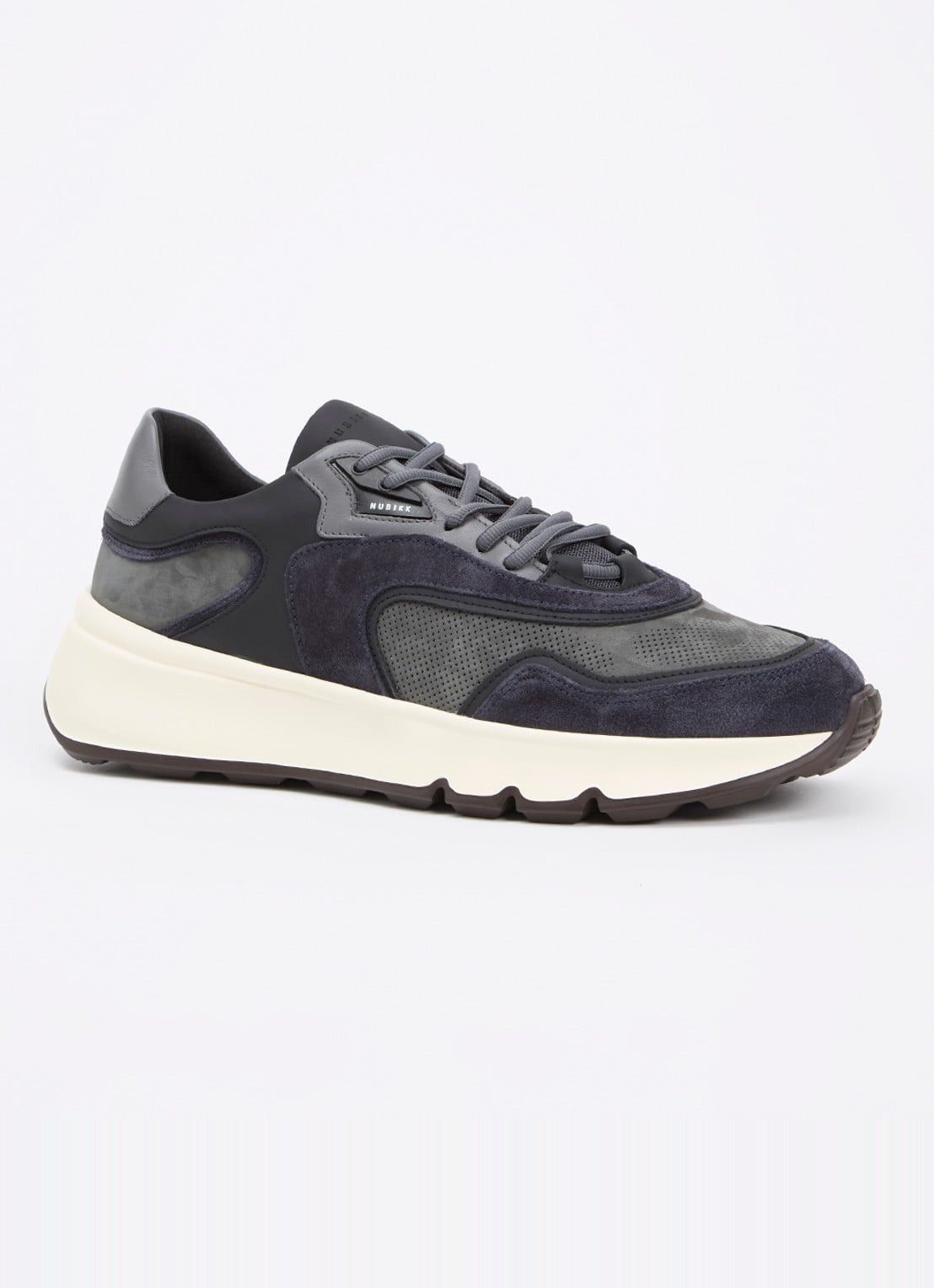 Nubikk Luca Noa sneaker van suède met mesh details - voorkant antraciet
