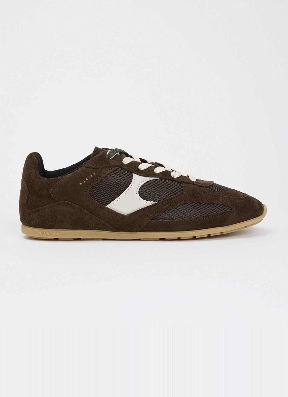 Nubikk Riley Morgan sneaker van suède met mesh details - voorkant donkerbruin