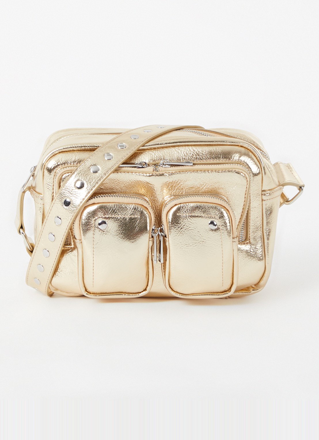 Núnoo Ellie schoudertas met afneembare schouderriem en metallic finish - voorkant goud