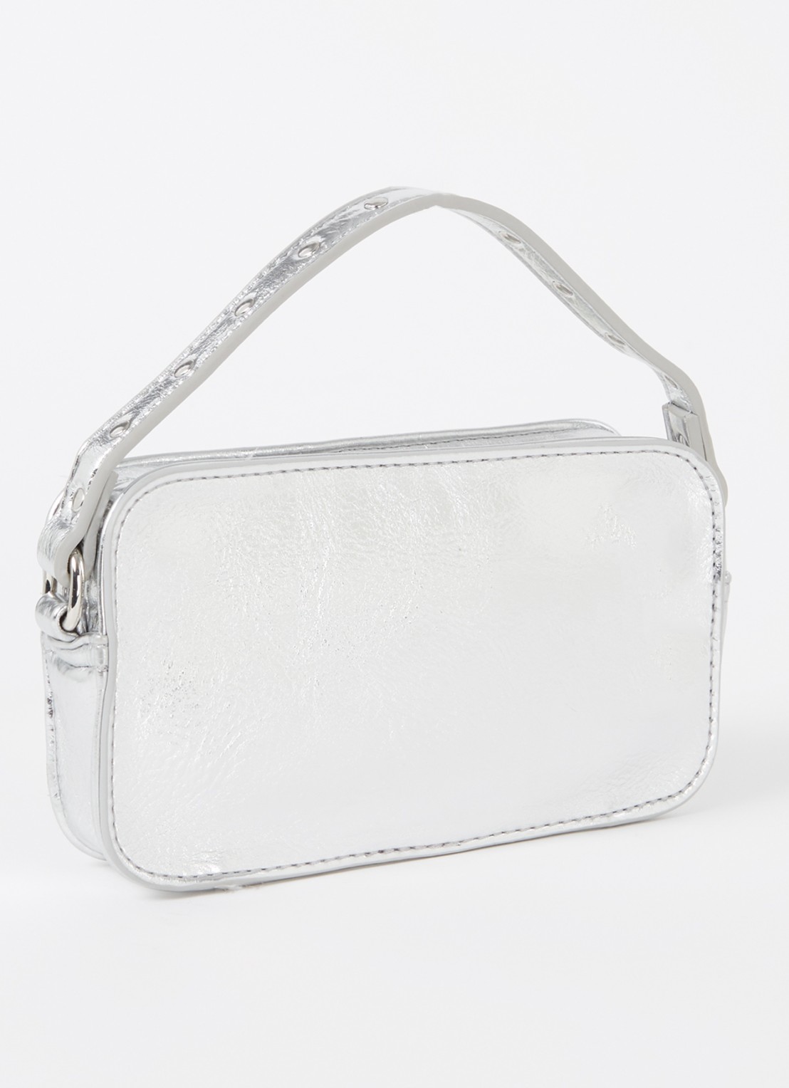 Núnoo Helena handtas met afneembare schouderriem en metallic finish - achterkant zilver