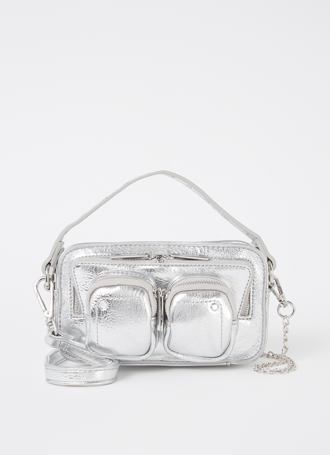 Núnoo Helena handtas met afneembare schouderriem en metallic finish - voorkant 4 zilver