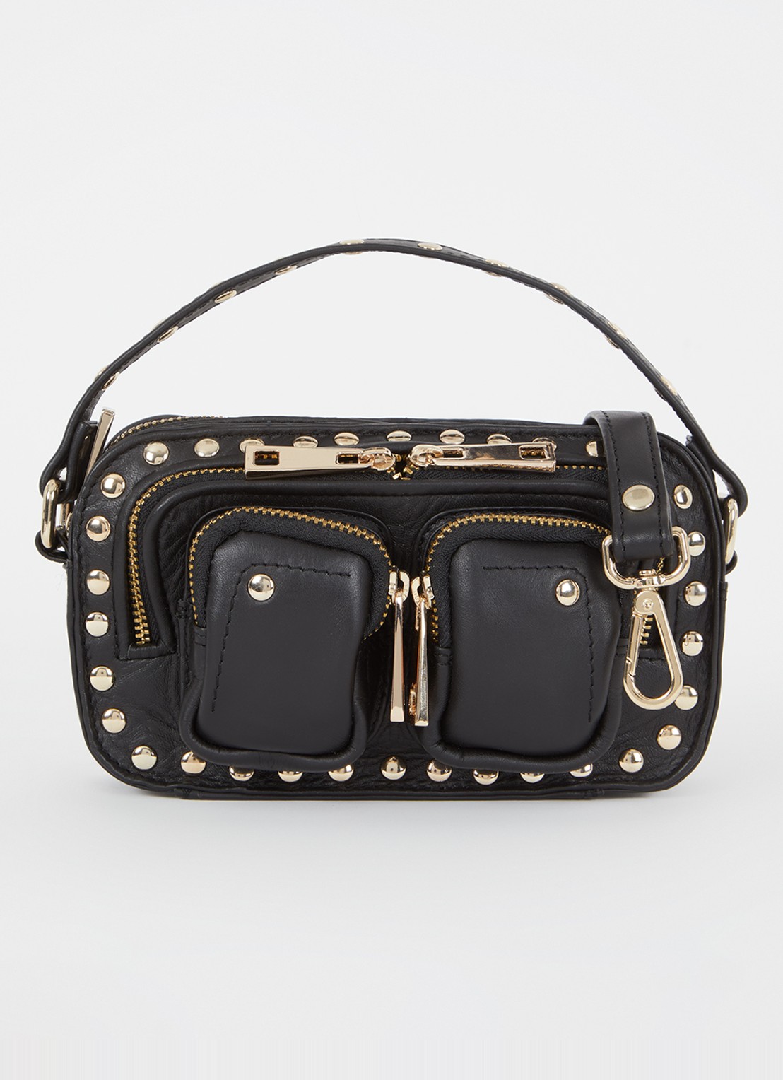 Núnoo Helena Pure Disco handtas van leer met studs - voorkant 2 zwart
