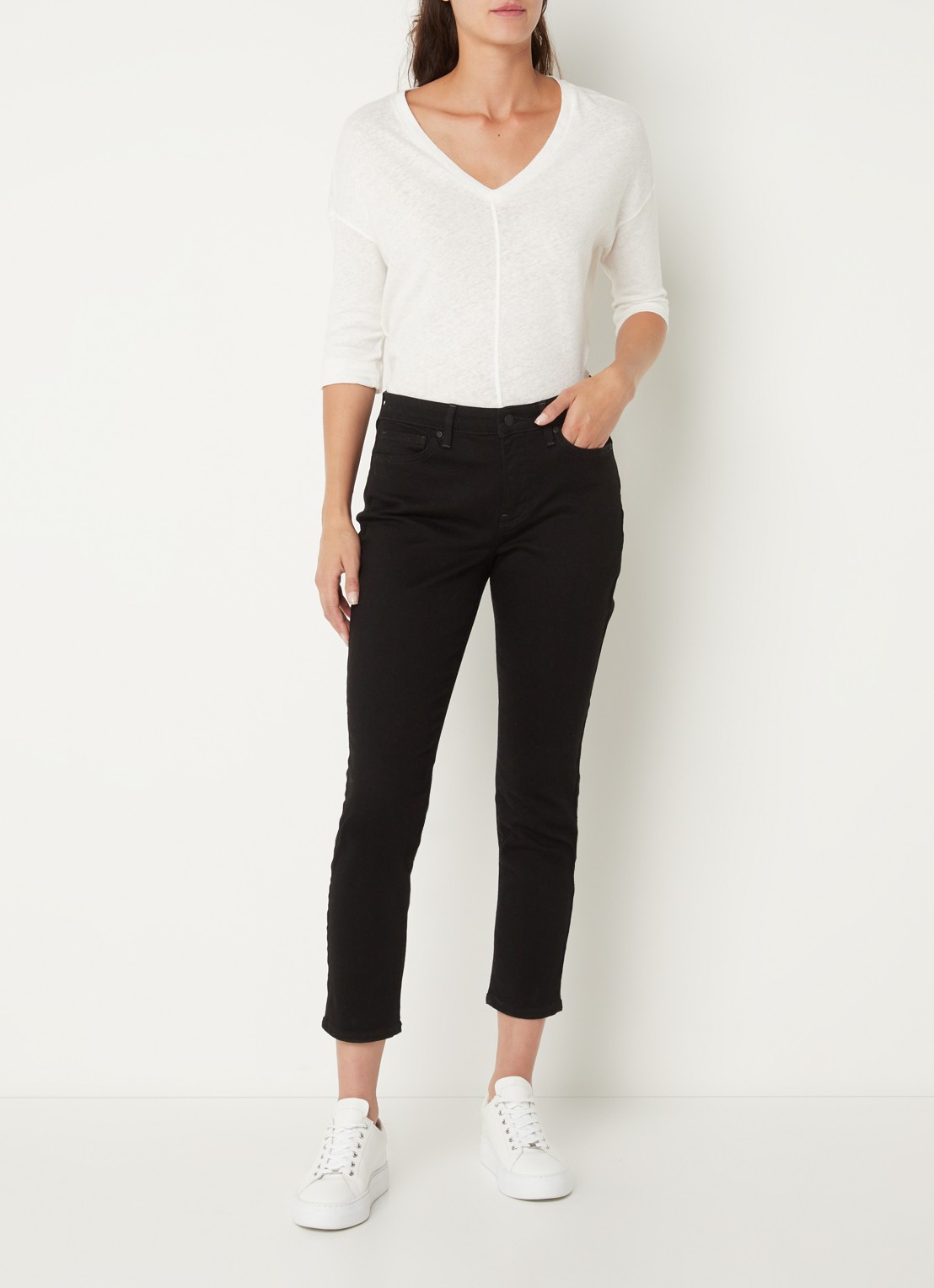 NYDJ Alina mid waist cropped skinny jeans met stretch - voorkant 3 zwart