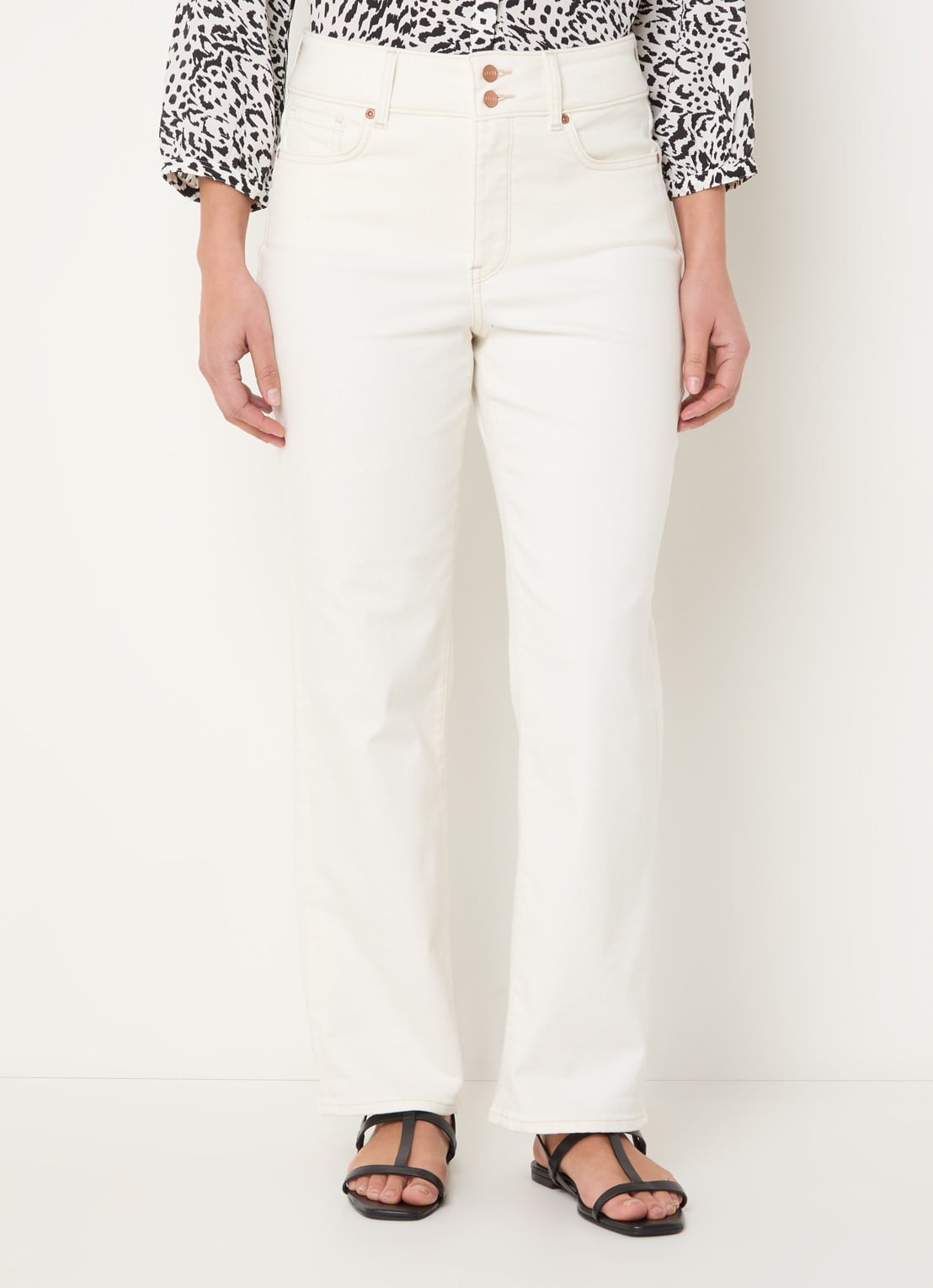 NYDJ Bailey high waist straight leg jeans met gekleurde wassing - detail gebroken wit