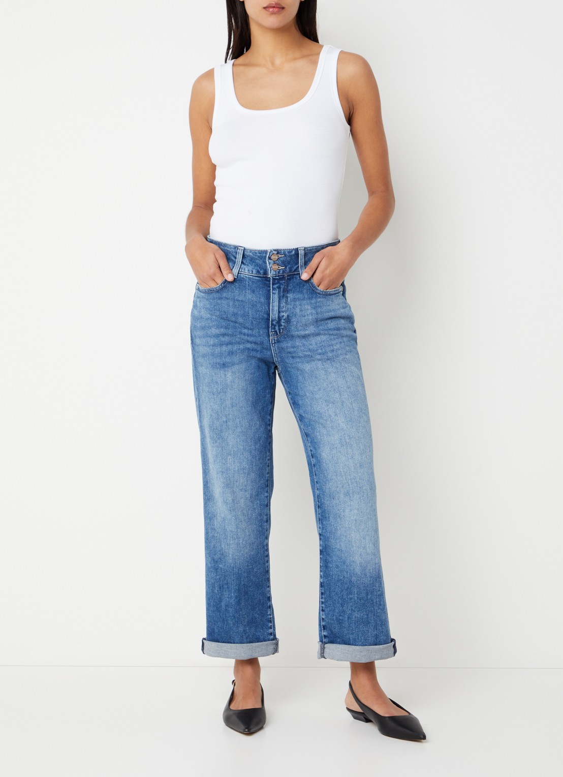 NYDJ Bailey mid waist slim fit jeans met steekzakken - voorkant 4 indigo