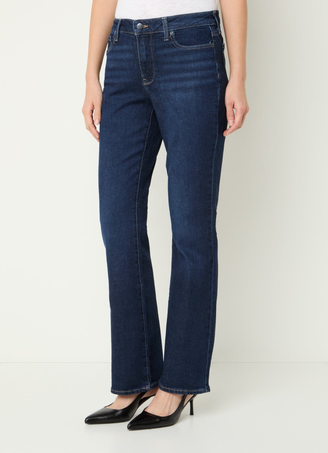 NYDJ Barbara mid waist bootcut jeans met donkere wassing - detail indigo