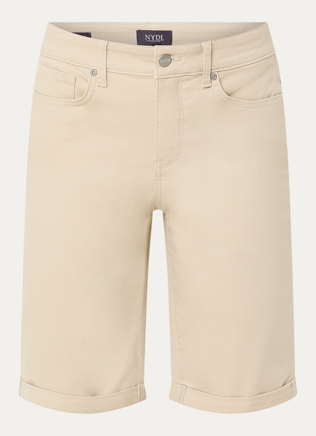 NYDJ Briella mid waist straight fit korte broek met stretch - voorkant 3 beige