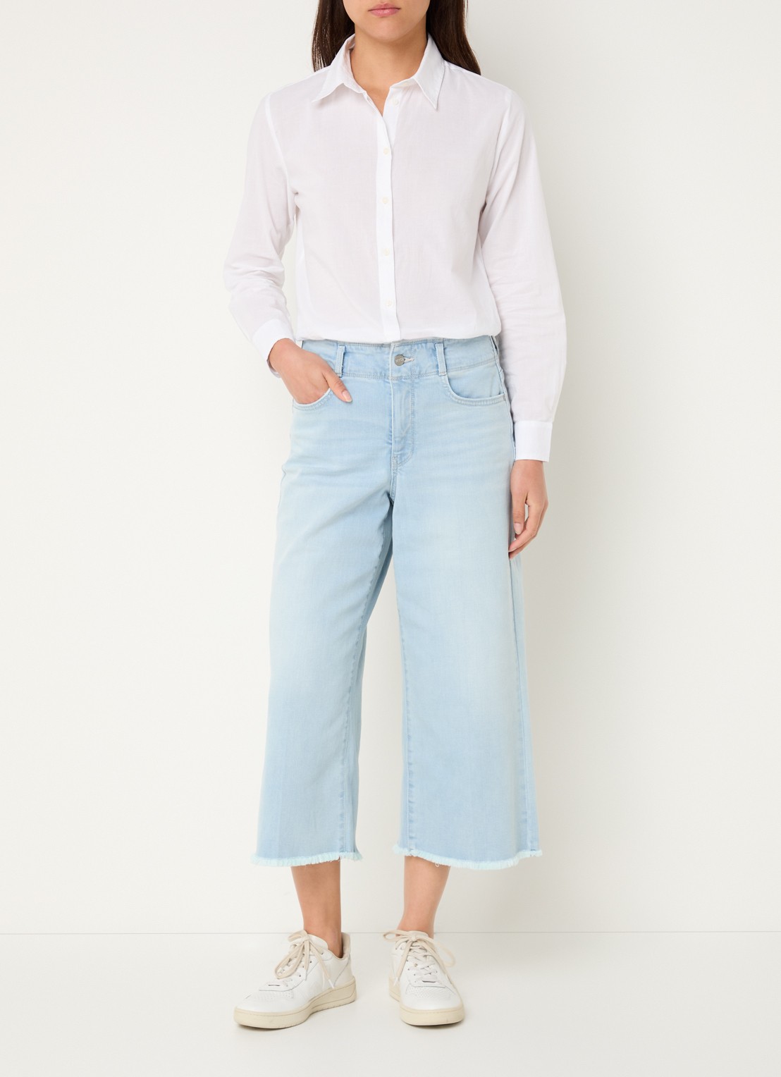 NYDJ Brigitte high waist wide leg cropped jeans met lichte wassing - voorkant 2 indigo