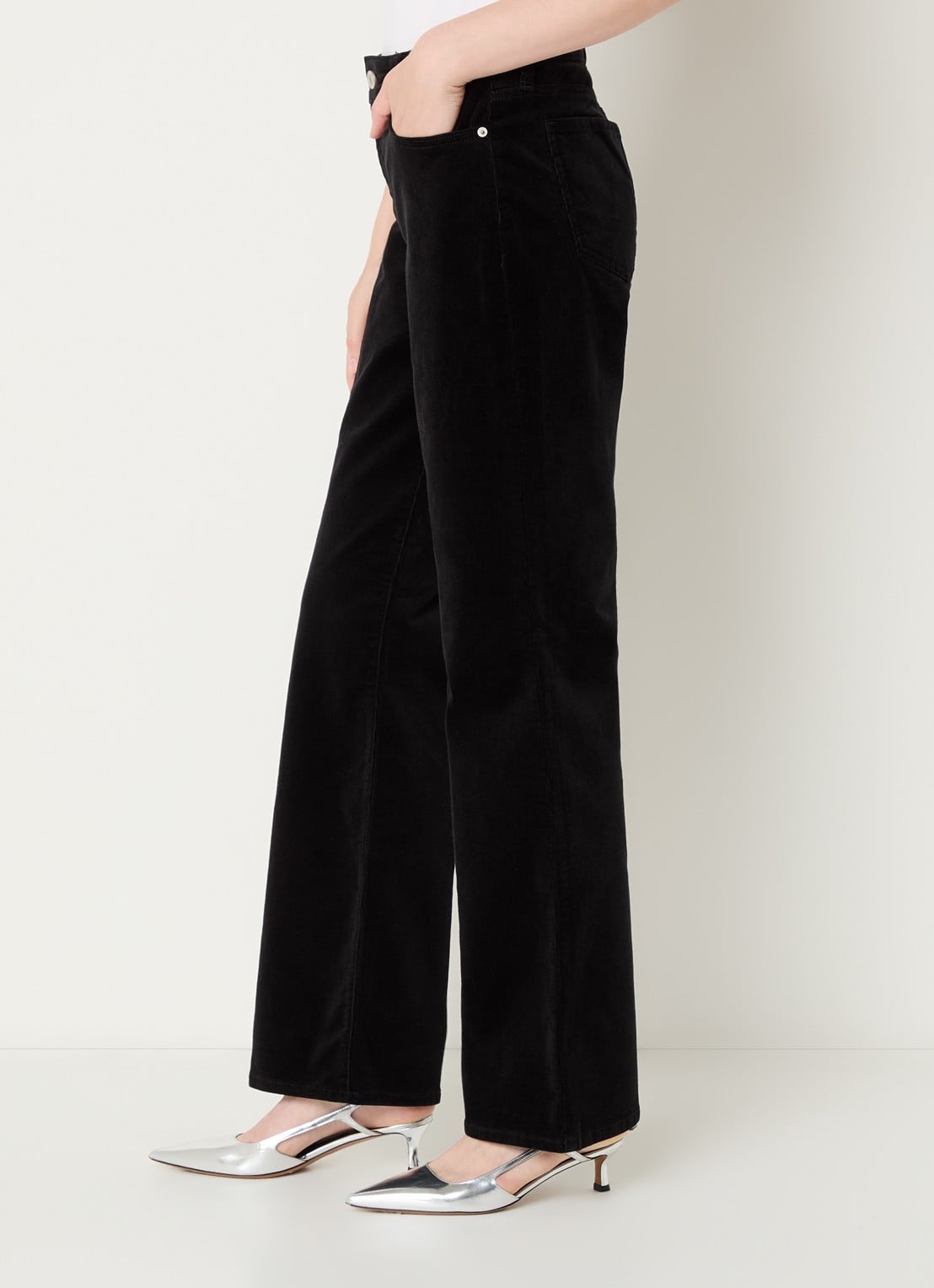 NYDJ Brooklyn high waist straight fit broek van corduroy - detail 2 zwart