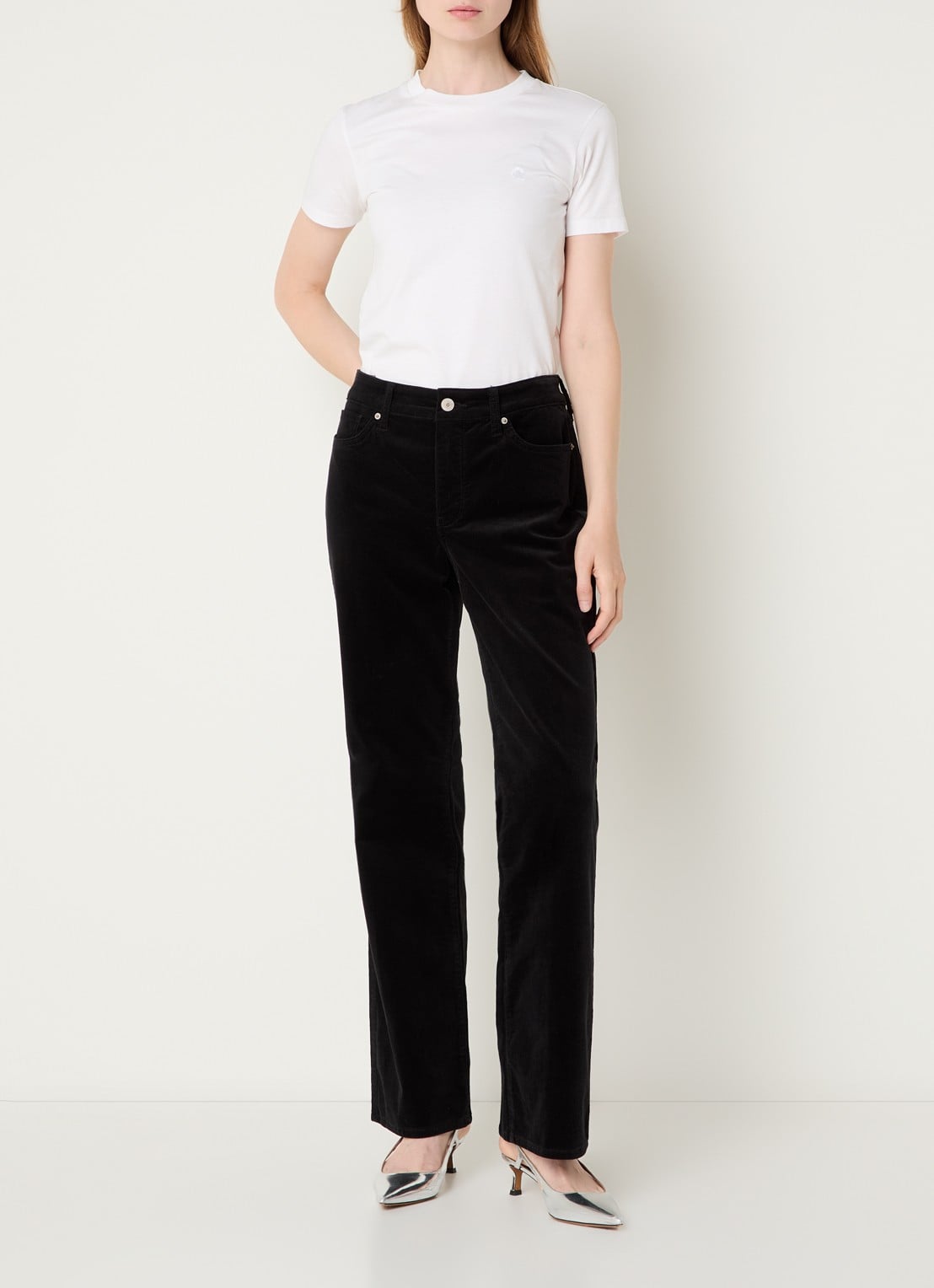 NYDJ Brooklyn high waist straight fit broek van corduroy - voorkant 5 zwart
