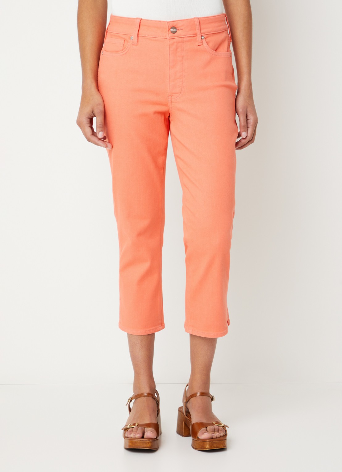 NYDJ Chloe mid waist skinny fit capri broek met gekleurde wassing - detail 3 oranjerood