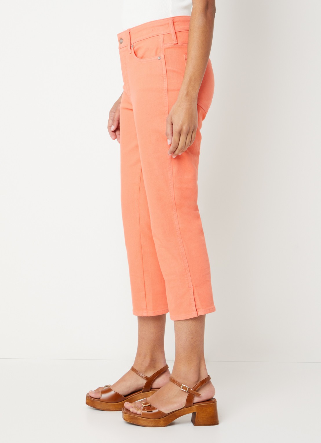 NYDJ Chloe mid waist skinny fit capri broek met gekleurde wassing - detail 4 oranjerood