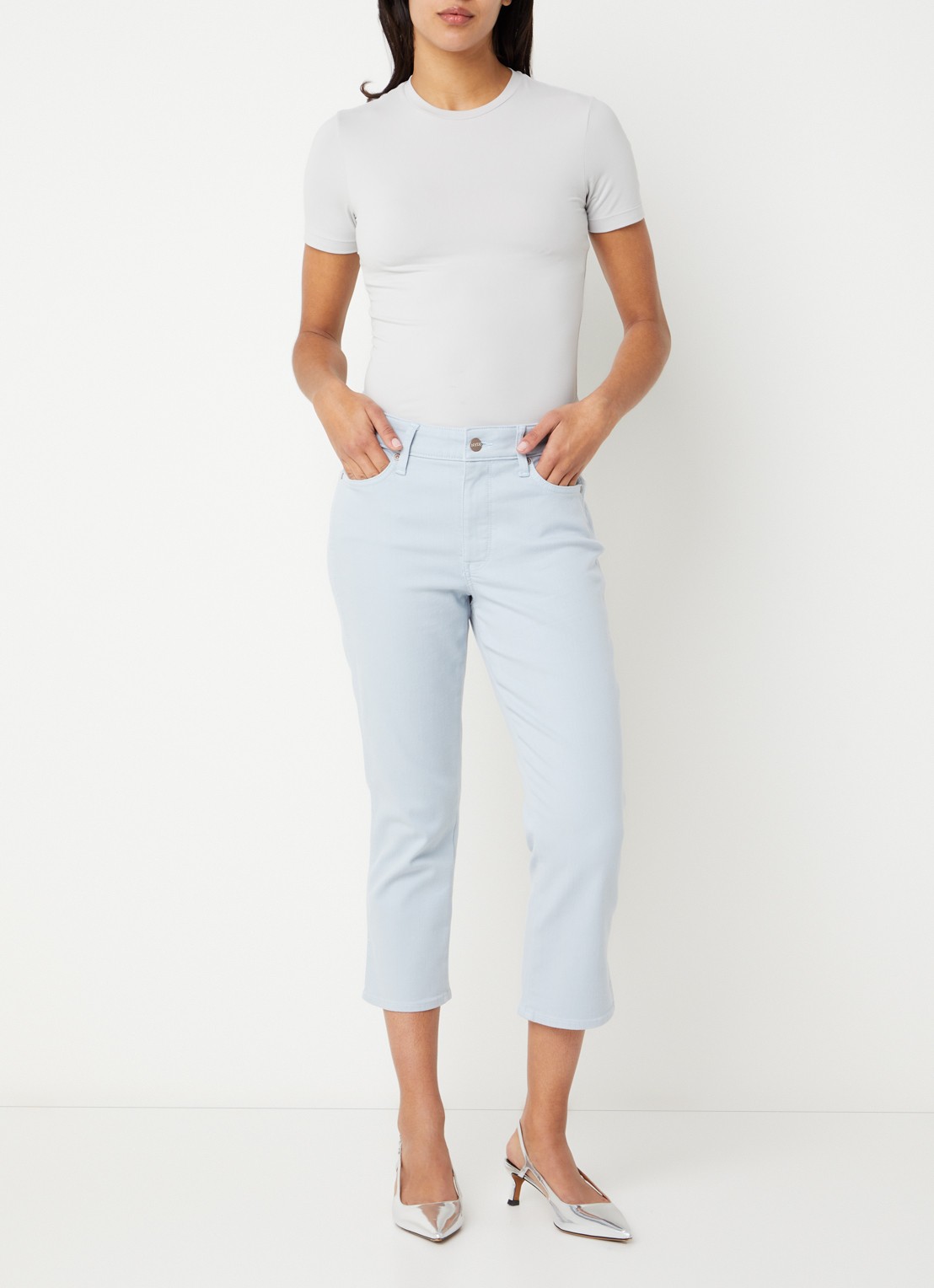 NYDJ Chloe mid waist skinny fit capri broek met gekleurde wassing - voorkant 2 blauw