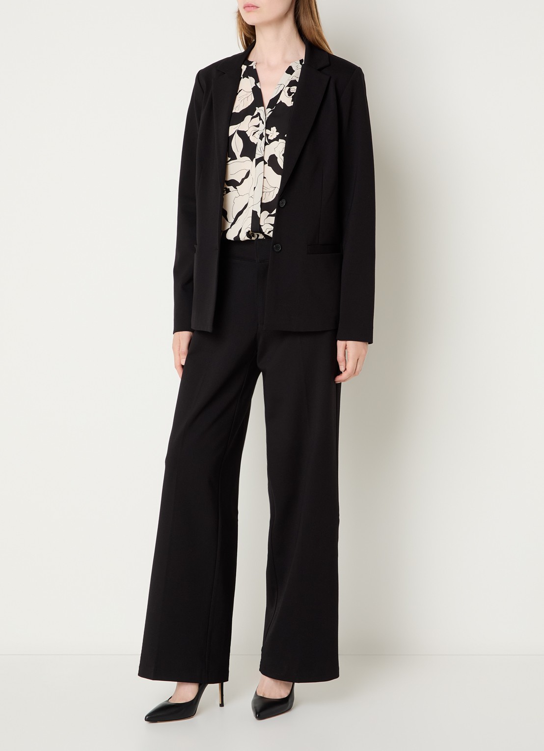 NYDJ Fiona high waist wide fit pantalon met steekzakken - voorkant 4 zwart