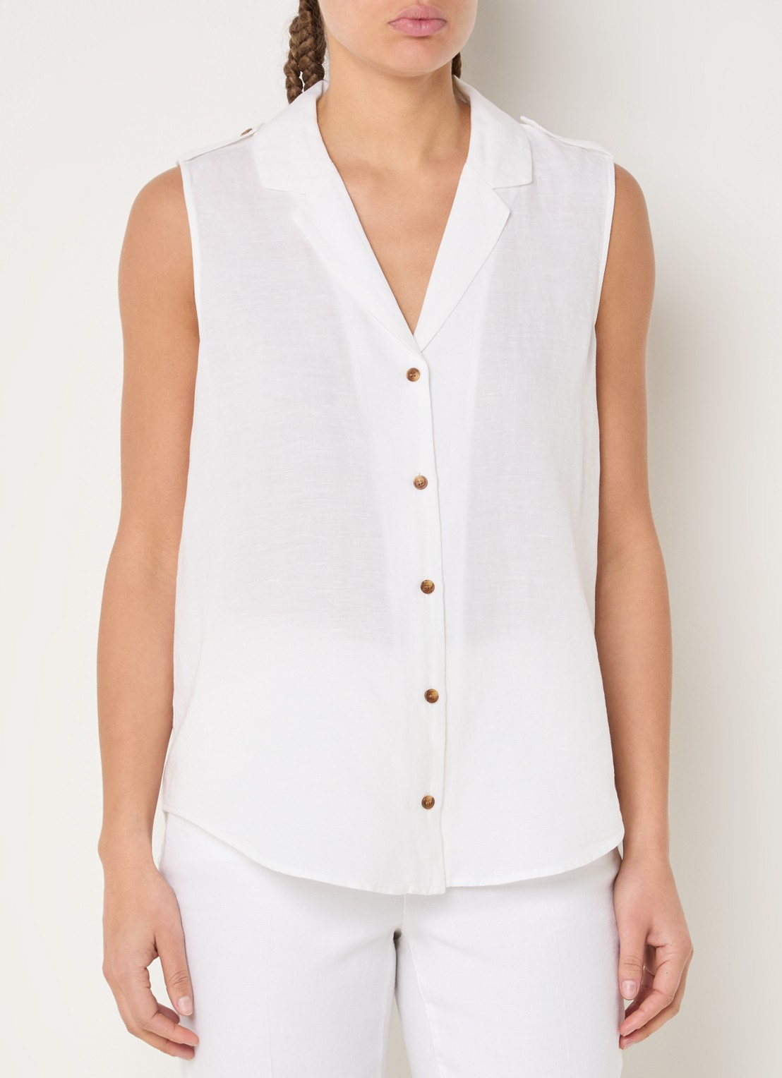 NYDJ Gabrielle mouwloze blouse in linnenblend - detail 4 wit