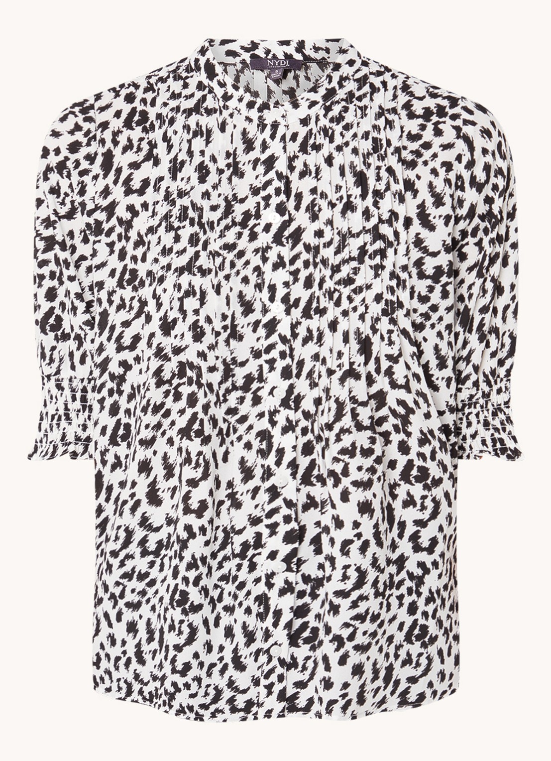 NYDJ Gato blouse met print en pofmouw - voorkant 3 zwart