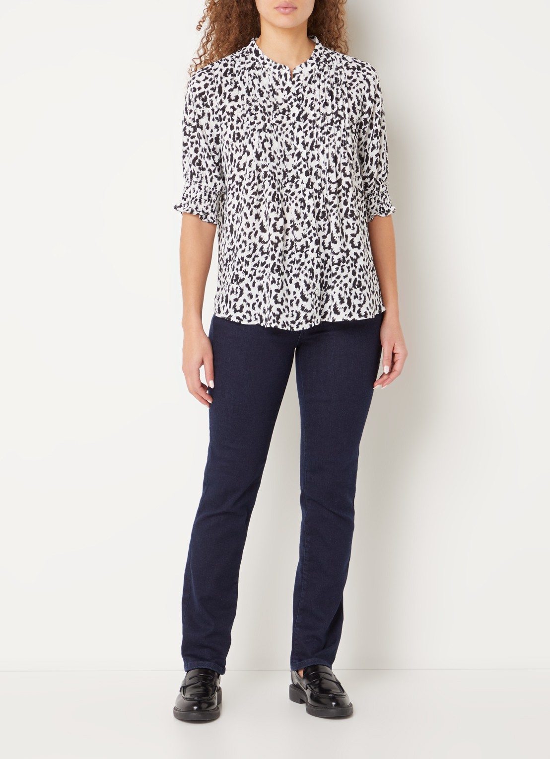 NYDJ Gato blouse met print en pofmouw - voorkant 4 zwart