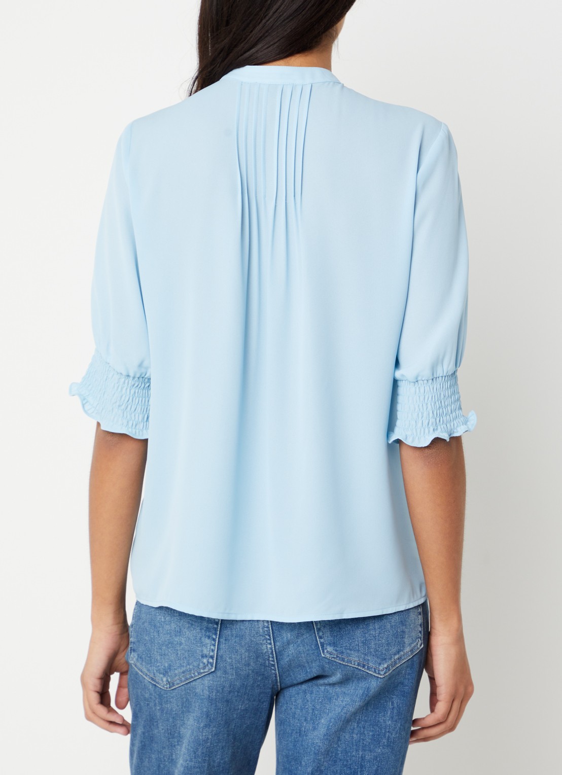 NYDJ Gato blouse met print en pofmouw - achterkant lichtblauw