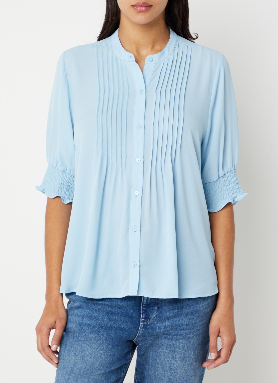 NYDJ Gato blouse met print en pofmouw - detail 4 lichtblauw