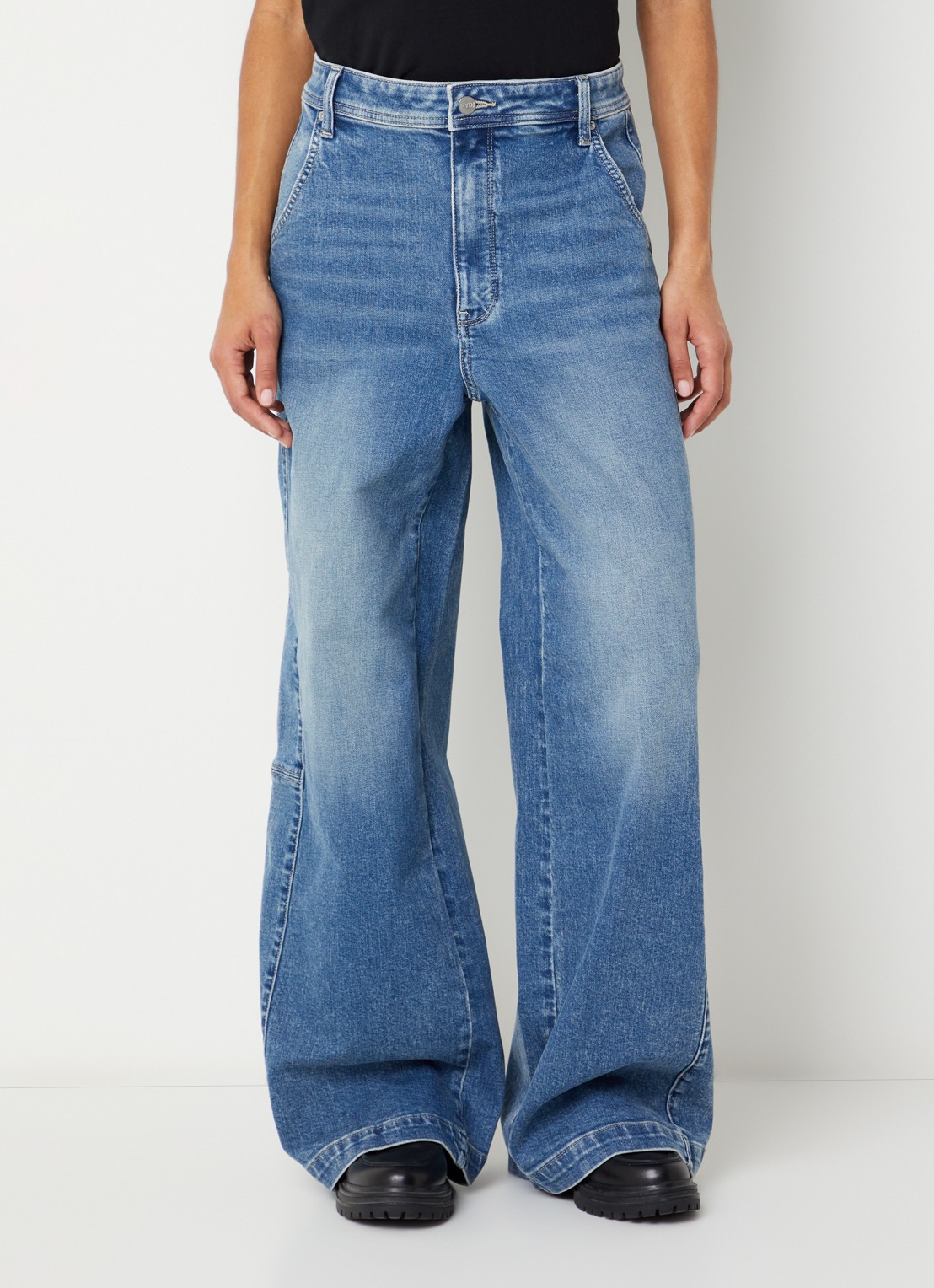 NYDJ Gracie high waist wide leg jeans met lichte wassing - detail indigo