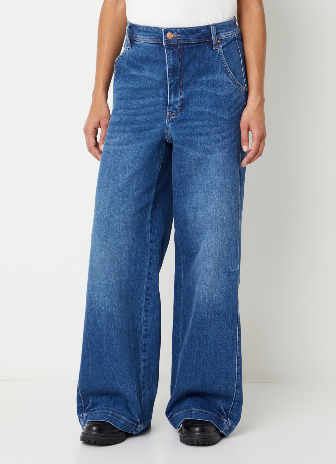NYDJ Gracie high waist wide leg jeans met lichte wassing - detail 4 zwart