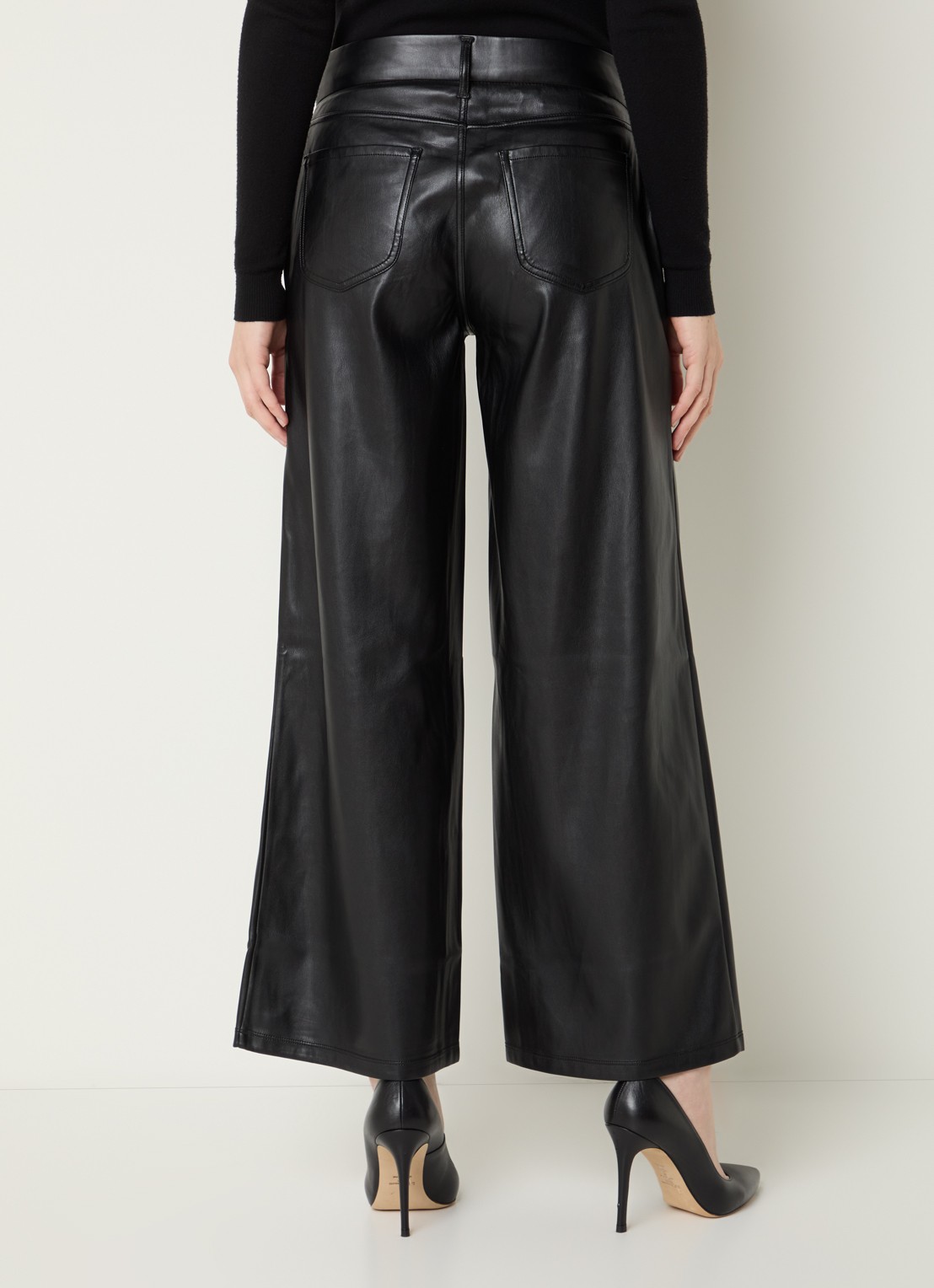 NYDJ High waist wide fit broek van imitatieleer - achterkant 3 zwart
