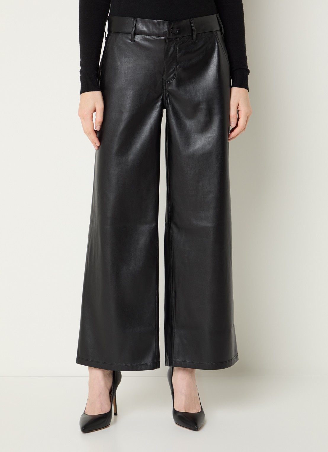 NYDJ High waist wide fit broek van imitatieleer - detail 4 zwart