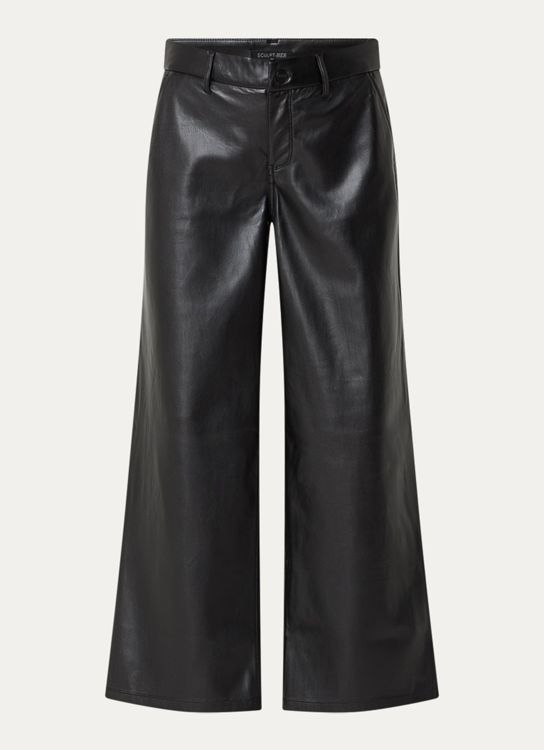 NYDJ High waist wide fit broek van imitatieleer - voorkant zwart
