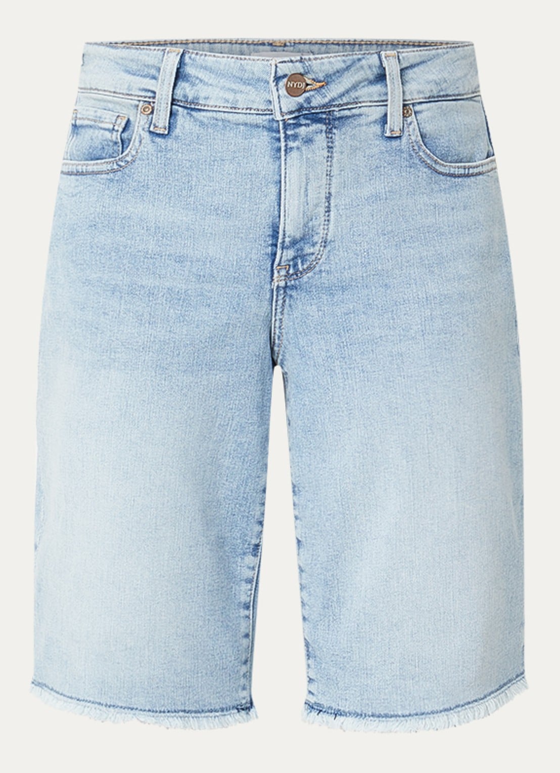 NYDJ Lilly mid waist straight fit korte broek van denim - voorkant 2 grijs