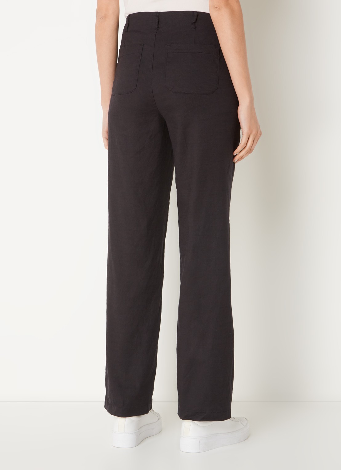 NYDJ Marilyn high waist straight fit broek in linnenblend met steekzakken - achterkant 4 zwart