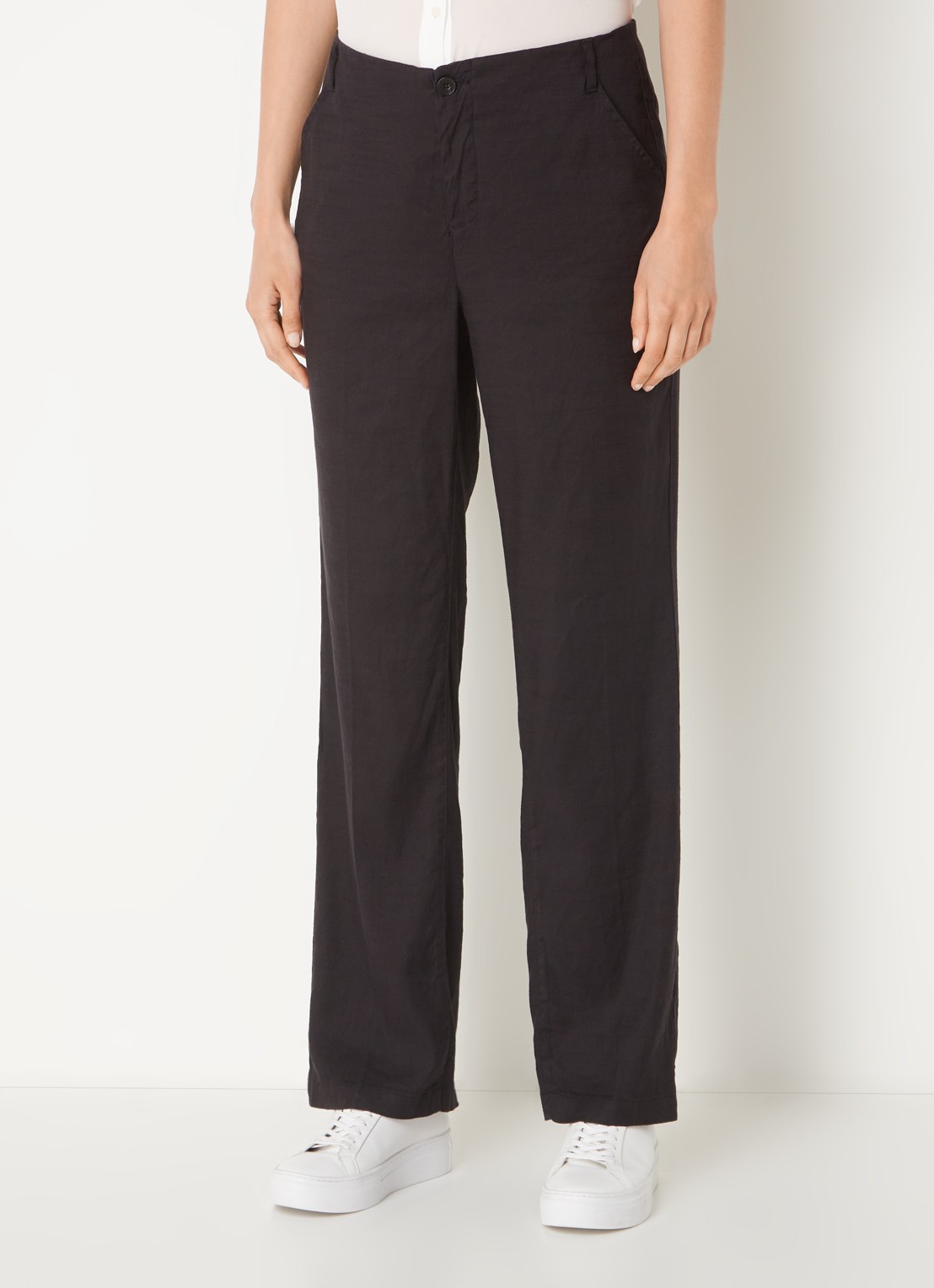 NYDJ Marilyn high waist straight fit broek in linnenblend met steekzakken - detail 3 zwart