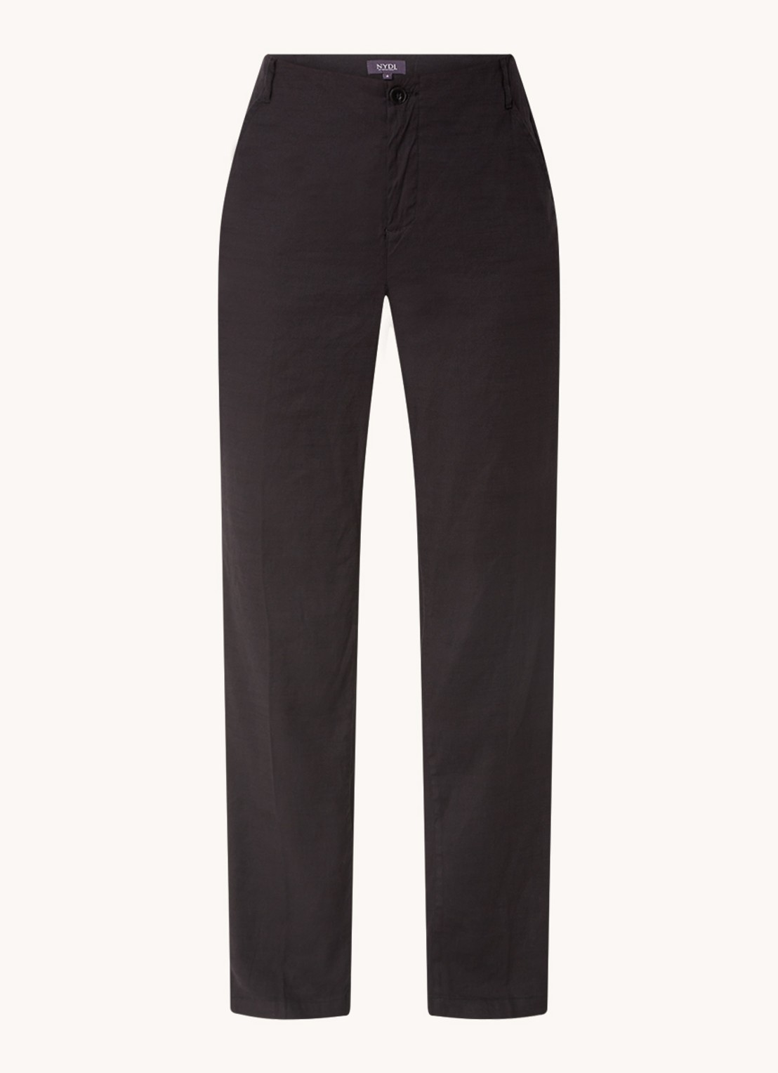NYDJ Marilyn high waist straight fit broek in linnenblend met steekzakken - voorkant zwart