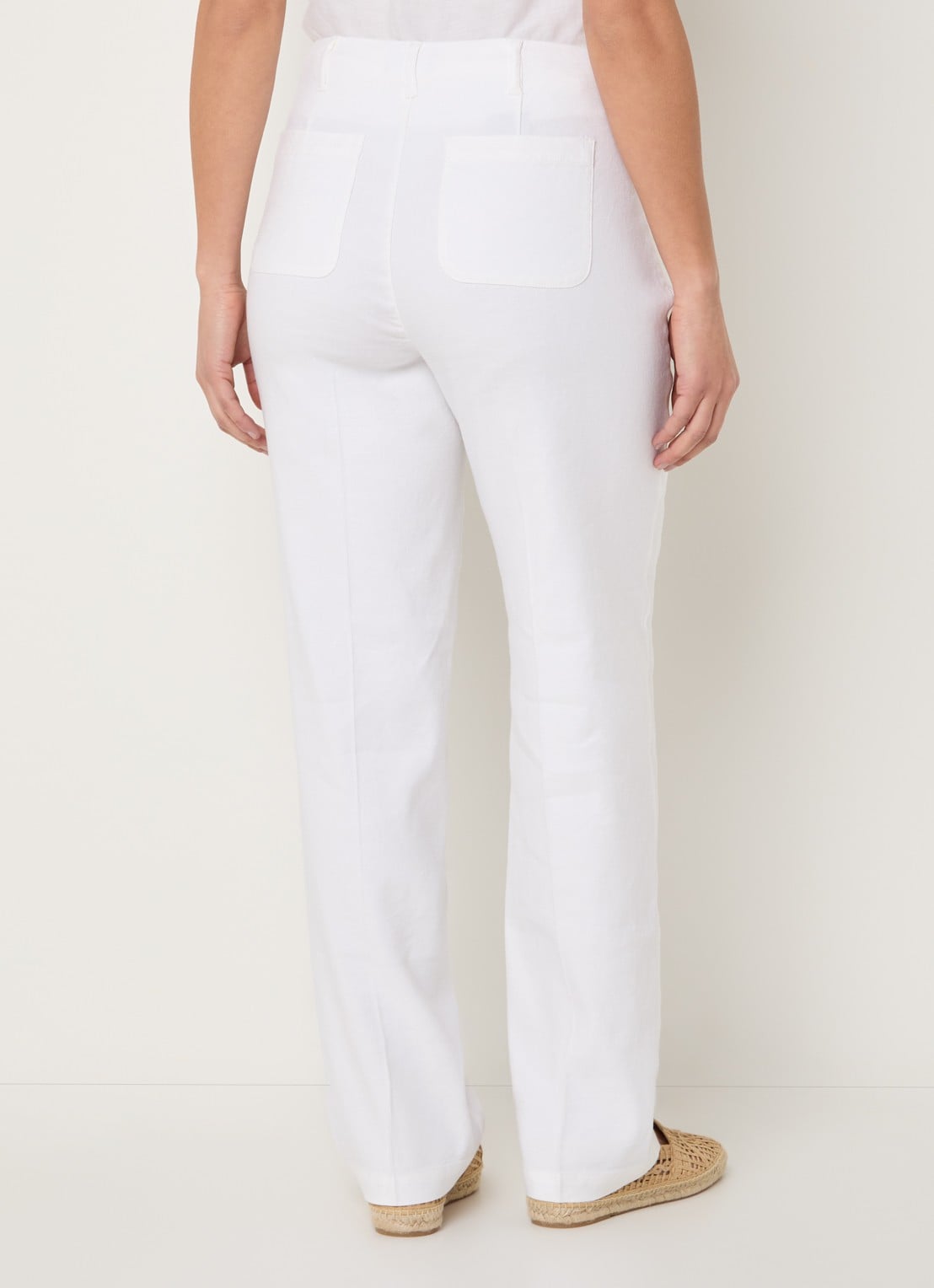 NYDJ Marilyn high waist straight fit broek in linnenblend met steekzakken - achterkant 3 wit