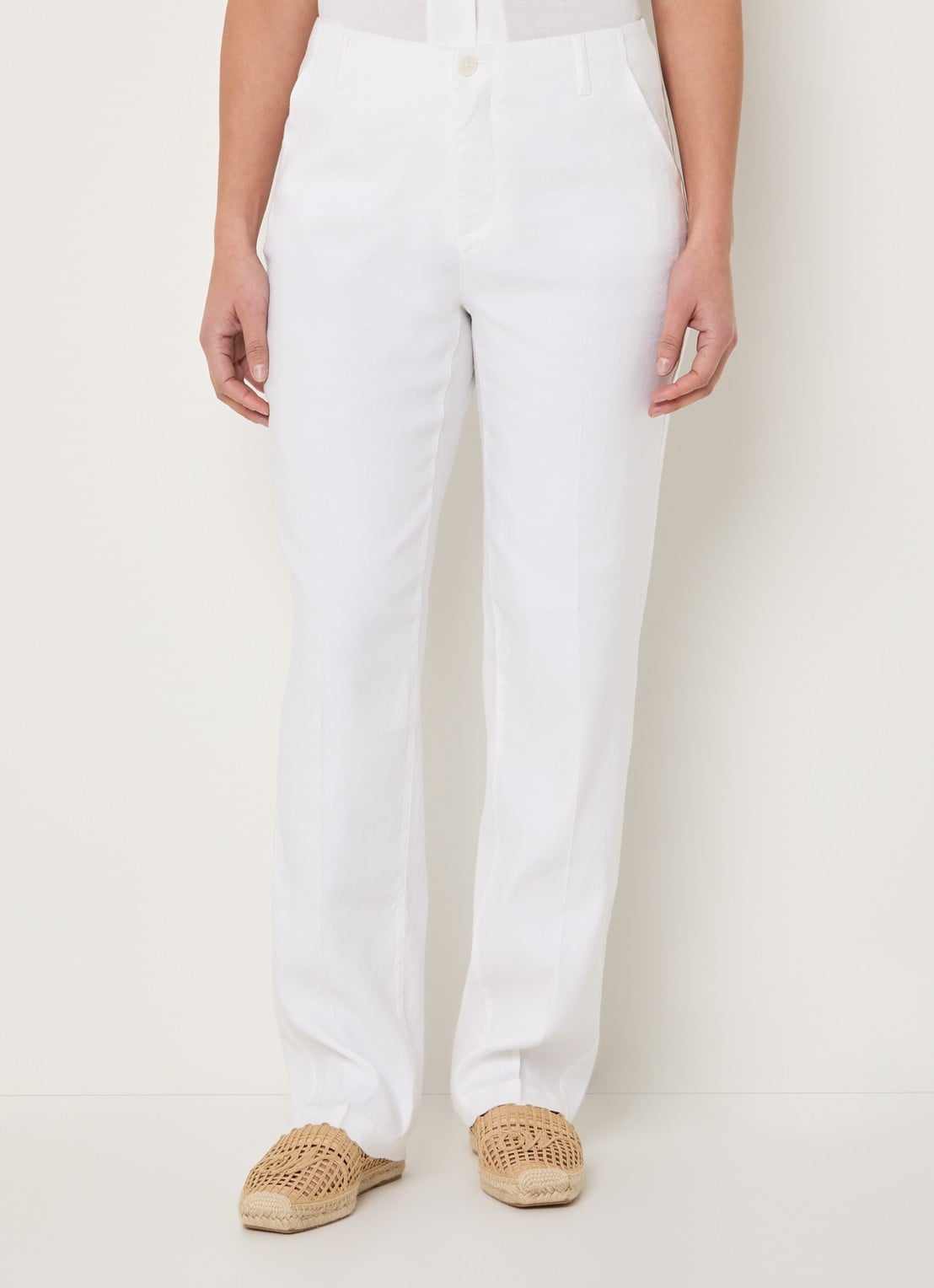 NYDJ Marilyn high waist straight fit broek in linnenblend met steekzakken - detail 2 wit