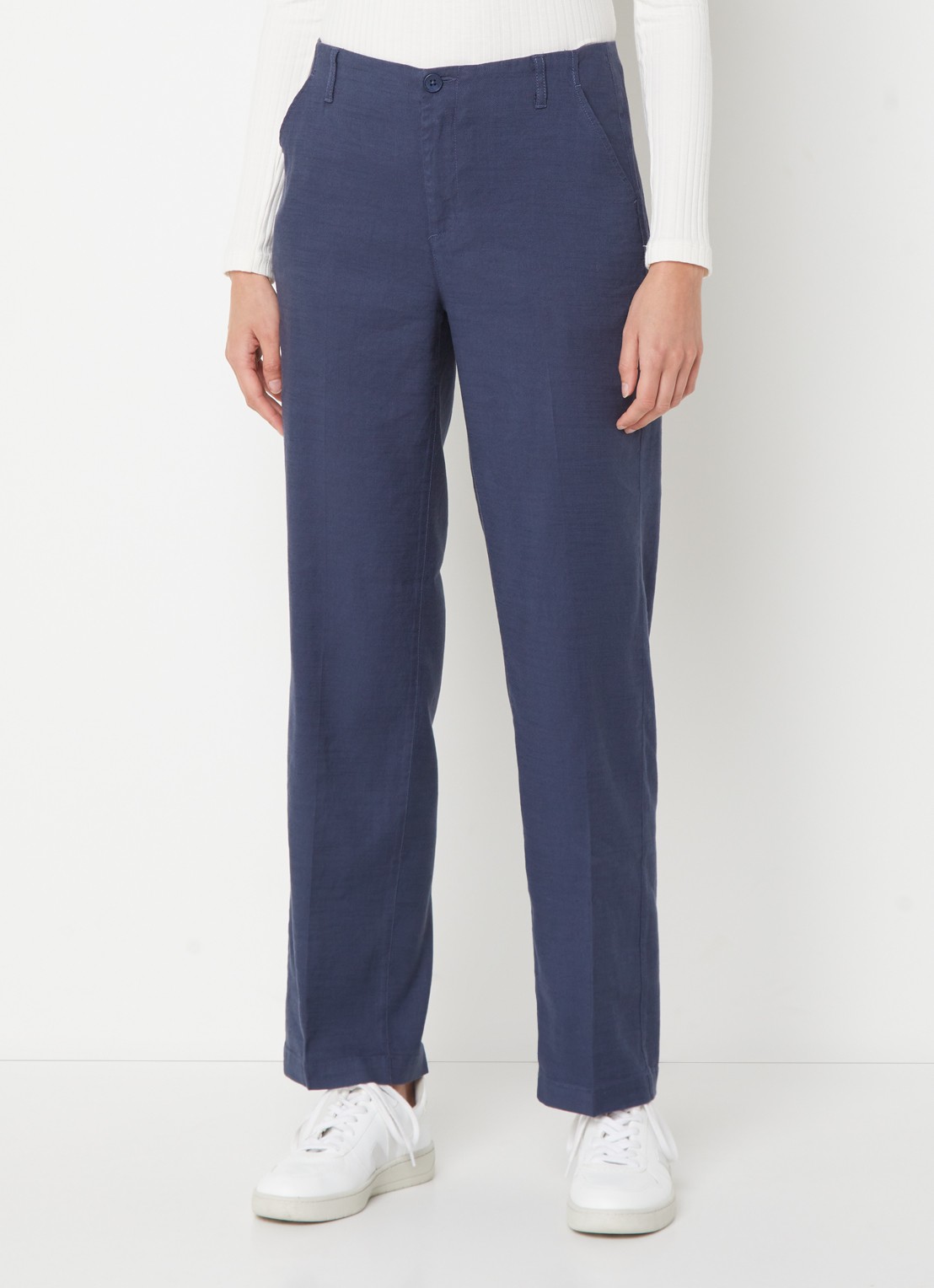NYDJ Marilyn high waist straight fit broek in linnenblend met steekzakken - detail 4 donkerblauw