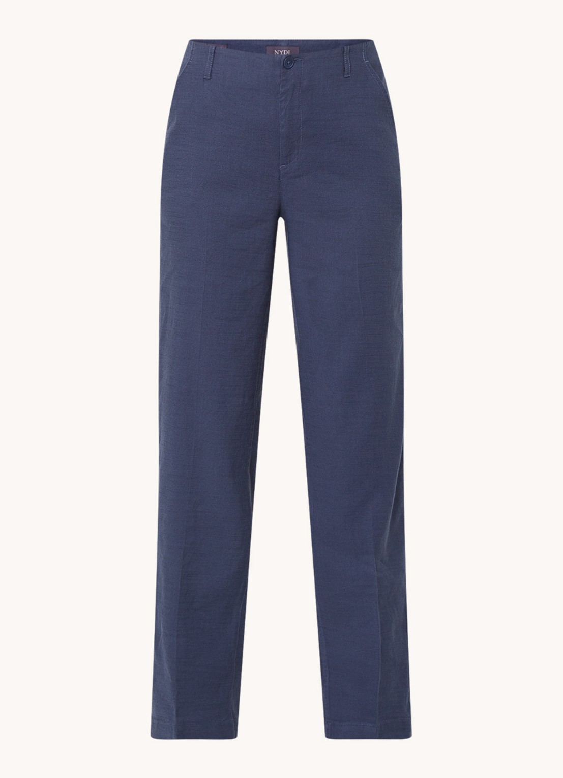 NYDJ Marilyn high waist straight fit broek in linnenblend met steekzakken - voorkant 2 donkerblauw