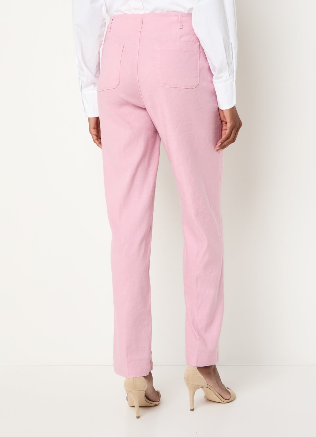 NYDJ Marilyn high waist straight fit broek in linnenblend met steekzakken - achterkant 3 lichtroze