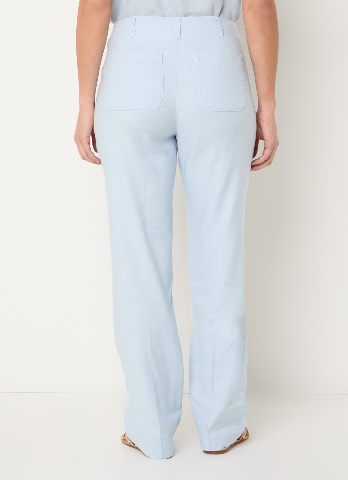 NYDJ Marilyn high waist straight fit broek in linnenblend met steekzakken - achterkant 4 blauw