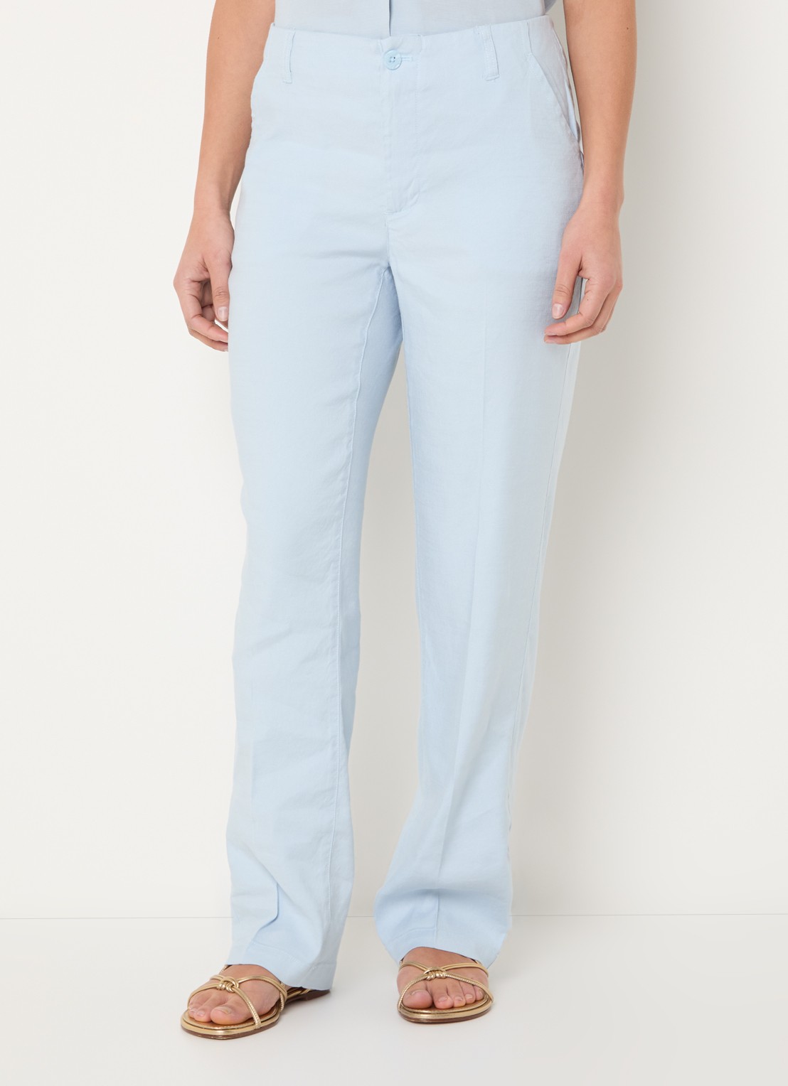 NYDJ Marilyn high waist straight fit broek in linnenblend met steekzakken - detail 3 blauw