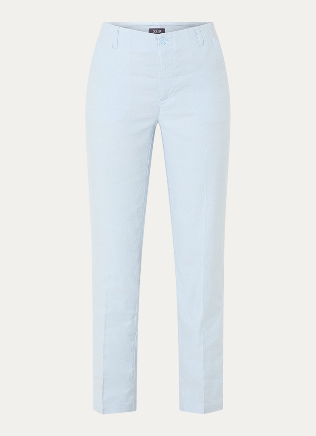 NYDJ Marilyn high waist straight fit broek in linnenblend met steekzakken - voorkant blauw