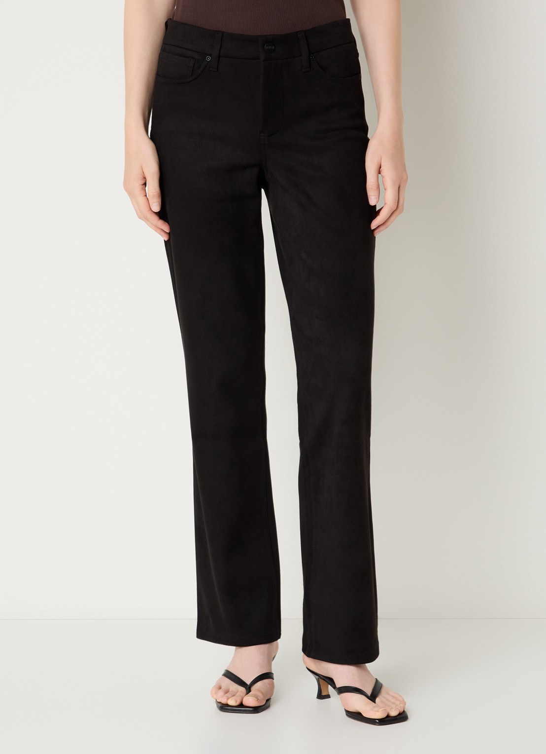 NYDJ Marilyn high waist straight fit broek van imitatiesuède - detail zwart