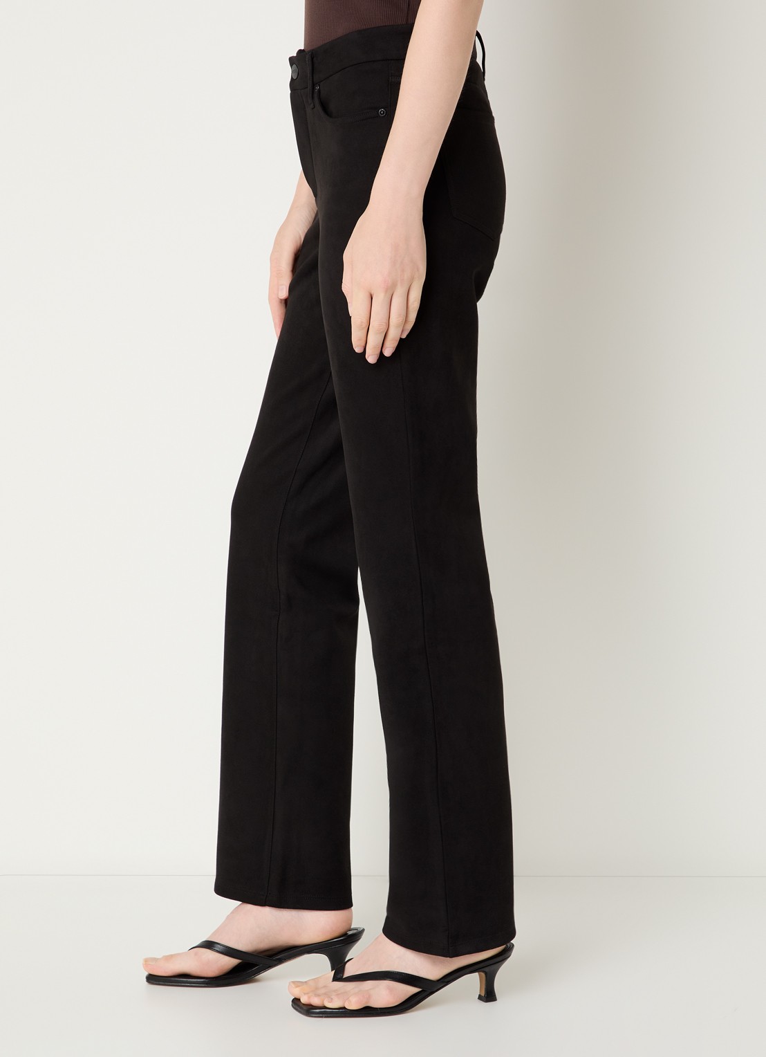 NYDJ Marilyn high waist straight fit broek van imitatiesuède - detail 2 zwart