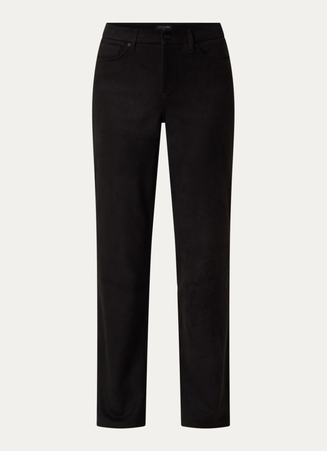 NYDJ Marilyn high waist straight fit broek van imitatiesuède - voorkant 4 zwart