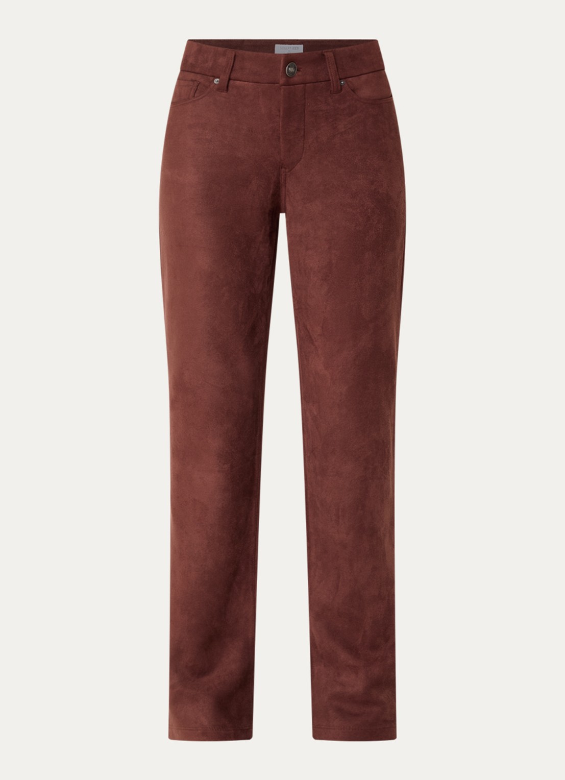 NYDJ Marilyn high waist straight fit broek van imitatiesuède - voorkant chocoladebruin