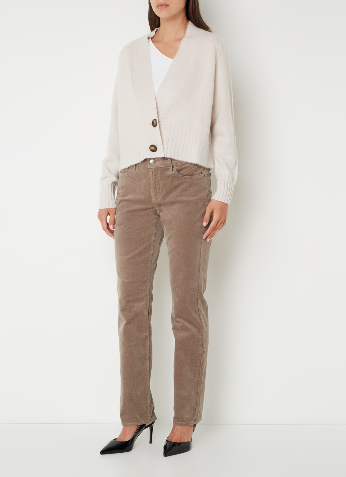 NYDJ Marilyn high waist straight fit chino van corduroy - voorkant 2 taupe