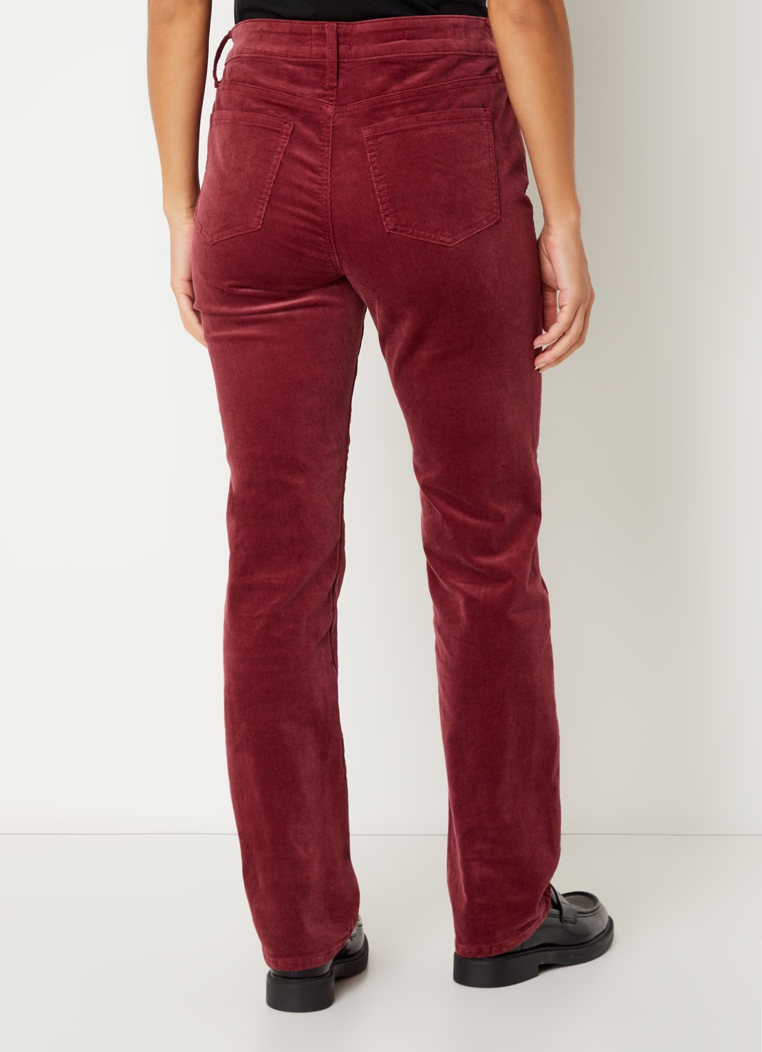 NYDJ Marilyn high waist straight fit chino van corduroy - achterkant 6 donkerrood