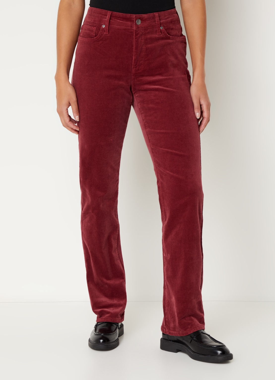 NYDJ Marilyn high waist straight fit chino van corduroy - detail donkerrood